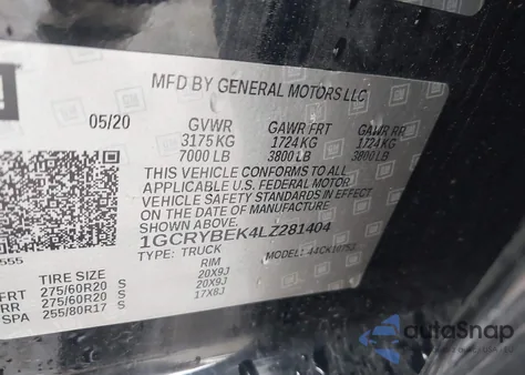 2020 Chevrolet Silverado 1500 4Wd Standard Bed Custom from USA, damaged, VIN 1GCRYBEK4LZ281404